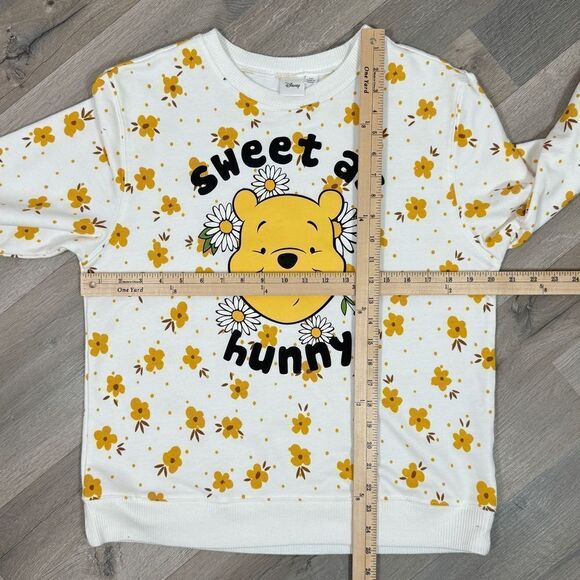 Disney Winnie The Pooh Sweet‎ As Honey Floral Sweatshirt White Yellow Medium - Picture 12 of 13